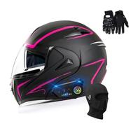 Bluetooth Modular Motorcycle Helmet, Double Visor Full Face Helmets, Adult Motorcycle Scooter Helmet with Built-in Speaker ECE Approved(C10,S(55~56CM))