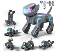 Bluetooth Robot Chien Enfants Jouet Télécommandé -,Chien Robot Interactif Programmable avec Yeux LED Multicolores, Compagnie Robo Chien avec 20+ Fonctions,Gris