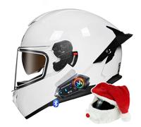 Bluetooth sans Fil Casque Moto Intégral Homologué ECE 22.06, Ventilation Efficace avec Double Visière Solaire, Double Haut-Parleurs, Touring Longue Distance Autoroute Silencieux (B, L 59~60CM)