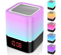 Bluetooth Speaker 5 in 1 Digital Alarm Clock Touch Dimmable,Micro SD Card,MP3 Hands-Free Calls Touch Control,for Children Festival Christmas Birthday