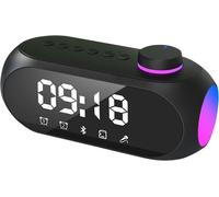 Bluetooth Speaker with RGB Light and Dual Alarm Clock,Multifunctional Music Box Portable Bluetooth Box,Dual Bass Speaker,360° Stereo Sound,LED Display (Black S18)