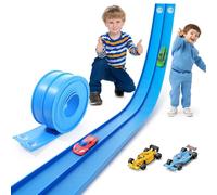 Bluetturbo Circuit de voiture flexible de 5 m avec 4 voitures et 12 ventouses - Circuit de course pour enfants de 3 ans et plus pour pistes créatives, boucles et montage mural