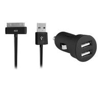Blueway - Adaptateur D'alimentation Pour Voiture - 2 A - 2 Connecteurs De Sortie (Usb) - Sur Le Câble : 30-Pin Apple - Noir