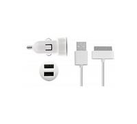 BLUEWAY - Adaptateur d'alimentation pour voiture - 2 A - 2 connecteurs de sortie (USB) - sur le câble : 30-pin Apple - blanc