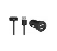 BLUEWAY - Adaptateur d'alimentation pour voiture - 2 A - 2 connecteurs de sortie (USB) - sur le câble : 30-pin Apple - noir