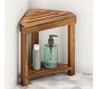 BLUEWEST Repose-pieds de douche, tabouret de douche d'angle en bois pour se raser les jambes, repose-pieds de douche imperméable avec étagère de rangement pour petit espace de douche, sièges de douche