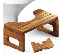 BLUEWEST Tabouret de toilette pliable en bois d'acacia pour apprentissage de la propreté, tabouret de salle de bain pliable de 17,8 cm, tabouret pliable pour adultes avec antidérapant