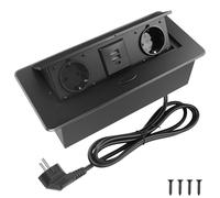 BlueXP Aluminium Prise Encastrable Rétractable Noire 2 Ports avec USB-C PD 20W & 2 USB-A Câble Schuko 1,7 m Prise de Bureau Escamotable Gain de Place pour Cuisine Bureau Maison et Plan de Travail