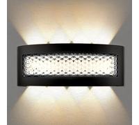 BlueXP Applique Murale LED 12W Noire avec Surface en Verre Cristal Lumière Blanche Chaude 3000K Lampe Murale Moderne d’Intérieur avec Bornier de Connexion Rapide 3P 10A pour Salon Chambre Couloir
