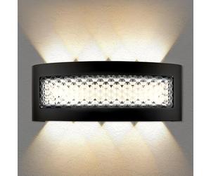 BlueXP Applique Murale LED 12W Noire avec Surface en Verre Cristal Lumière Blanche Chaude 3000K Lampe Murale Moderne d’Intérieur avec Bornier de Connexion Rapide 3P 10A pour Salon Chambre Couloir
