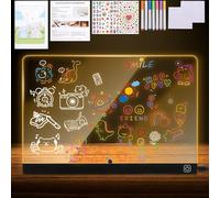 BlueXP Tableau de Dessin LED pour Enfants Planche Lumineuse LED | 7 Stylos de Couleurs Câble USB Autocollants & Papier d’Histoires Cadeau Créatif pour Filles & Garçons dès 8 Ans 30x20cm