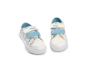 BlueY Baskets Unisexes pour Enfants, Blanc cassé, Motif Multi-Personnages, Bingo | Chaussures de Tous Les Jours | Fermeture Auto-agrippante | Chaussures à imprimé Dessin animé pour la rentrée
