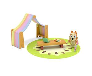 Bluey Bingo's Playroom Official Collectable Play Set with Articulated 2.5 Inch Bingo Action Figure and 6 Fun Accessories Kiwi Rug, Tent, Bench, Xylophone, Claw and Doctors Stethoscope