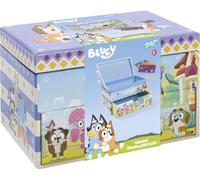 Bluey Boîte à bijoux pour bricolage avec 2 compartiments amovibles - Boîte à bijoux créative avec pierres adhésives colorées pour enfants
