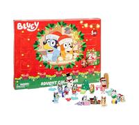 BlueY Calendrier de l'avent avec 4 Mini Figurines de, Bingo, Muffin et Socks, 12 Accessoires supplémentaires, 3 Silhouettes en Papier et 5 Autocollants à découvrir dans 24 Cases
