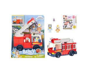 BlueY Camion de Pompier avec Figurines Bingo pompière et Bob Bilby | Dresse et pivote l'échelle, déroule la lance, figurines articulées ; set de jeu Bluey dès 3 ans