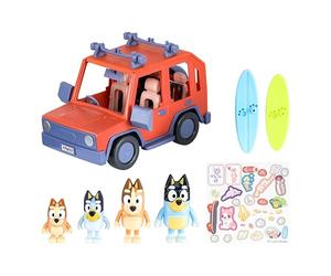 Bluey Coffret 4x4 Famille Bouvier + 4 Figurines de 6 à 8 cm | Véhicule exclusif avec 2 planches de surf et des autocollants ; set de jeu à collectionner dès 3 ans