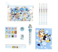 Bluey Coffret de Papeterie, Comprenant 5 Crayons de Couleur, une Règle, 6 Stylos à Bille de Couleur, des Autocollants, une Gomme, un Taille-Crayon, un Carnet et une Trousse, Coffret Cadeau pour Enfant