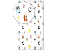 Bluey Drap-Housse 100% Coton | Drap pour lit Simple avec Coins élastiques, 90×200 + 25 cm | Drap de lit pour Enfants | Produit sous Bluey Licence Officielle