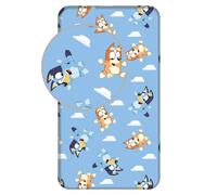 Bluey Drap-housse 100 % coton pour lit simple avec coins élastiques, 90 × 200 + 25 cm, drap de lit pour enfants sous licence officielle Bluey
