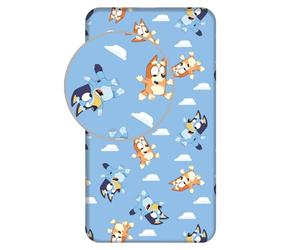 Bluey Drap-housse 100 % coton pour lit simple avec coins élastiques, 90 × 200 + 25 cm, drap de lit pour enfants sous licence officielle Bluey