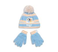 Bluey Ensemble bonnet et gants à rayures bleues | Accessoires d'hiver unisexes et bingo | Essentiels sur le thème de dessin animé pour les jeux en plein air | Ensemble bonnet et moufles chauds