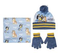 ARTESANÍA CERDÁ Ensemble bonnet, gants et écharpe Bluey – Bleu, taille unique enfant unisexe
