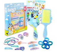 Bluey Ensemble d'accessoires de cheveux pour filles - Ensemble avec brosse à cheveux bleus, 3 pinces à pression, 4 barrettes, 8 éponges, 5 élastiques et plus encore | Accessoires de cheveux bleus pour