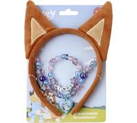 Bluey Ensemble de bijoux pour enfants avec serre-tête d'oreille doux, collier et bracelet à perles avec pendentif Bingo | Accessoires de jeu pour filles à partir de 3 ans avec emballage cadeau à thème