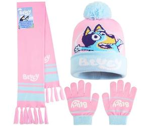 BlueY Ensemble Echarpe Bonnet Gant Fille 2 ou 3 Pièces, 3-6 Ans, Tricot Chaud Cosy Hiver, Accessoires Kawaii, Cadeau Enfants (Rose/Bleu 3 Pcs)
