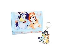 Bluey Ensemble portefeuille et porte-clés pour garçons | Portefeuille à trois volets pour enfants avec motif de dessin animé | Cadeau amusant pour les enfants et les fans