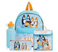 Bluey Ensemble sac à dos 4 pièces avec sac à déjeuner, bouteille d'eau et trousse à crayons, cartable pour garçons avec poche kangourou et côté en maille, pour enfants de 2 à 7 ans