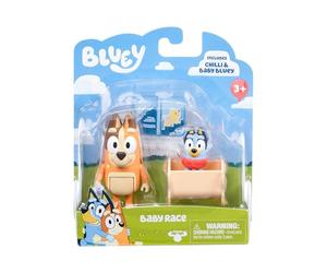 BLUEY Figure 2-Pack Baby Race | 2 Figure Pack with Chilli and Baby with Cradle Accessory