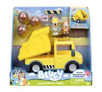 Bluey Camion-benne 90317 – Figurines exclusives avec casque et Bingo couvert de boue – Jaune