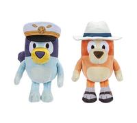 Bluey Friends Plush Lot de 2 Jouets en Peluche exclusifs Dont Le Capitaine et Le Bingo de Vacances, en Peluche Douce détaillée, 16-23 cm de Haut