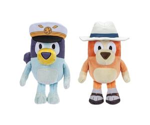 Bluey Friends Plush Lot de 2 Jouets en Peluche exclusifs Dont Le Capitaine et Le Bingo de Vacances, en Peluche Douce détaillée, 16-23 cm de Haut