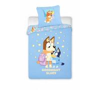 Bluey Housse de Couette Bébé 100x140 cm et Taie d’Oreiller 40x60 cm | Parure de lit Réversible - 100% Coton Oeko-TEX - Idéal Lit à Barreaux et Lit Évolutif Enfant - Motif Officiel Goodnight Bluey
