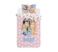 Bluey I Love U SP3-BLU-ILU-12 Parure de lit simple avec housse de couette et taie d'oreiller pour chambre d'enfant Motif cœurs Rose
