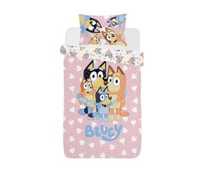 Bluey I Love U SP3-BLU-ILU-12 Parure de lit simple avec housse de couette et taie d'oreiller pour chambre d'enfant Motif cœurs Rose
