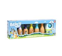 Bluey Jeu de quilles classiques en bois, 7 pièces colorées en bois certifié FSC, jeu de bowling intérieur et extérieur pour enfants, améliore la coordination œil-main, comprend 6 épingles de