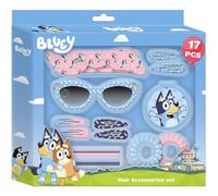 Bluey Kit de beauté pour enfant avec lunettes, pinces, bandeaux et chouchous - Ensemble complet de 17 pièces pour cheveux avec personnages Bluey