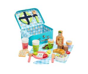 Bluey - Kit dinette de Pique-Nique - Jouet en Bois 30 pièces pour Enfants avec Panier, Couverts et Aliments factices - Fabriqué avec du Bois certifié FSC - Kit de Jeu créatif et captivant