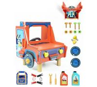 BlueY - Kit mécano avec Table en Bois - Coffret de réparateur avec 22 pièces Dont Moteur de Voiture, Outils et Accessoires - Jouet en Bois Compact et Portable pour Les Enfants de 3 Ans et Plus