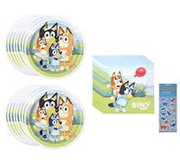 Bluey Lot de 16 assiettes en papier et serviettes en papier pour fête d'anniversaire