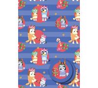 Bluey Lot de 2 feuilles de papier cadeau de Noël avec 2 étiquettes cadeaux assorties pour enfants et familles