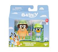Bluey Lot de 2 figurines Pêche avec Grand-père - 6,3 cm avec accessoires