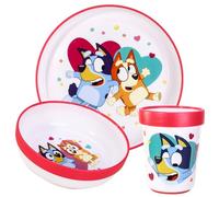 Bluey Lot de 3 couverts réutilisables bicolores pour enfants avec assiette, bol et gobelet, sans BPA
