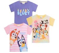 Bluey Lot de 3 t-shirts pour filles - 100 % coton - Déguisement de bingo pour chiot, multicolore, 18-24 mois