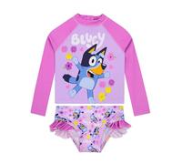 BlueY Maillot De Bain Fille Manches Longues, Maillot De Bain Enfant avec Froufrous | Rose 6-7 Ans