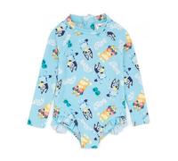 BlueY Maillot de Bain Girls | Bébé Tout-Petit Bingo Bleu Logo Partout Print Maillot de Bain | Manches Longues avec Ourlet à collerette